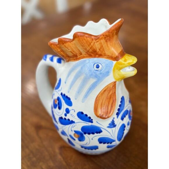 Vintage Italian Ceramic Rooster Chicken Pitcher Hand Painted 8.5” Tall - Picture 1 of 11